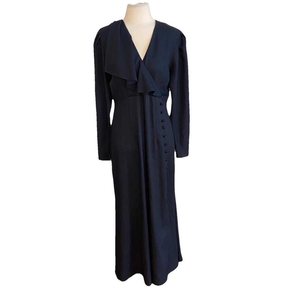 VTG Y2k  80's April Rain Maxi Dress‎ Black Ruffle Glam Rock Goth Grung